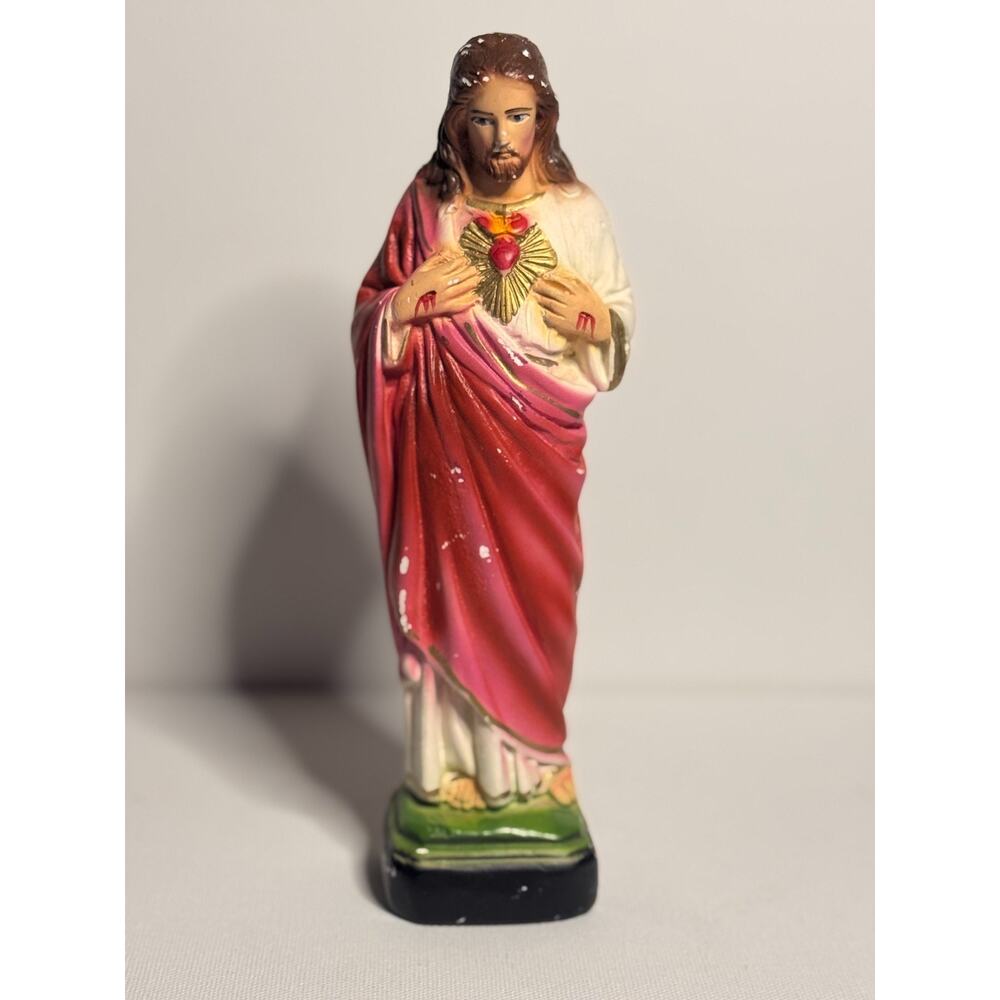 Older Plaster Statue of The Sacred Heart of Jesus, 9" ht.